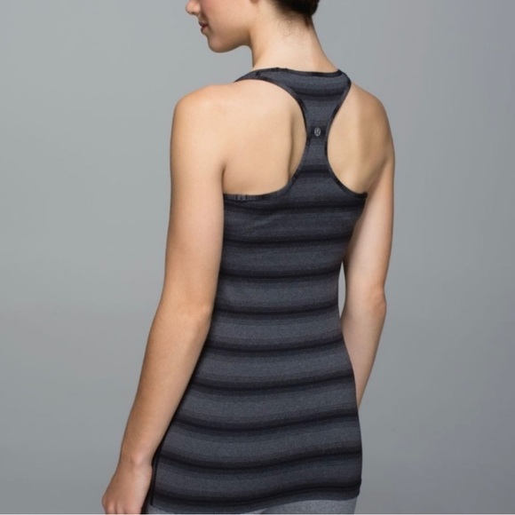 Lululemon Cool Racerback Capilano Stripe Heathered Deep Coal Black tank top Sz 6 - Picture 2 of 12